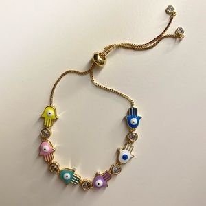 Plated Gold Multi Colored Evil Eye Adjustable Bracelet